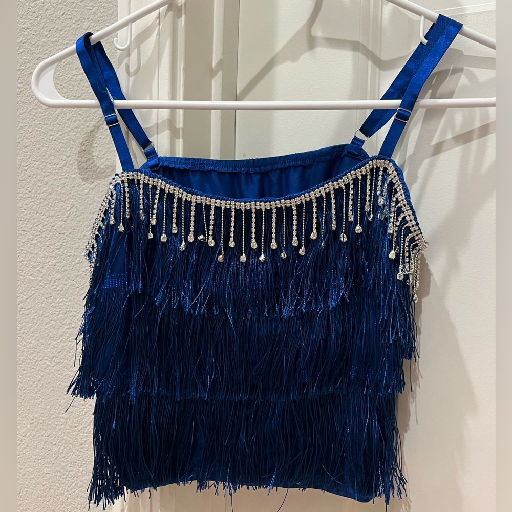 SHEIN blue tassel jewel top